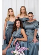 Chloe - saténové maxi šaty s tenkými ramienkami a srdiečkovým výstrihom, v zeleno-sivej farbe