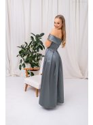 Audrey - saténové maxi šaty so srdiečkovým výstrihom, v zeleno-sivej farbe