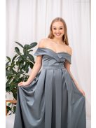 Audrey - saténové maxi šaty so srdiečkovým výstrihom, v zeleno-sivej farbe