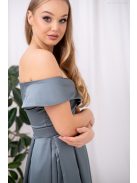 Audrey - saténové maxi šaty so srdiečkovým výstrihom, v zeleno-sivej farbe