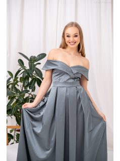   Audrey - saténové maxi šaty so srdiečkovým výstrihom, v zeleno-sivej farbe