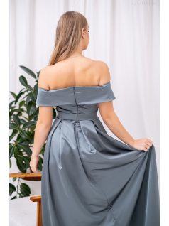   Audrey - saténové maxi šaty so srdiečkovým výstrihom, v zeleno-sivej farbe