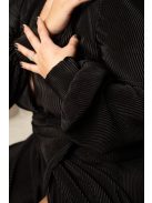 Daisy - preložené, plisované maxi šaty s dlhým rukávom, v čiernej farbe