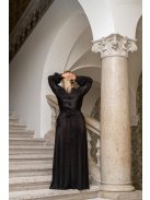 Daisy - preložené, plisované maxi šaty s dlhým rukávom, v čiernej farbe