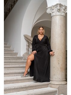   Daisy - preložené, plisované maxi šaty s dlhým rukávom, v čiernej farbe