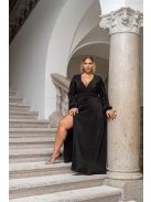 Daisy - zavinovacie, plisované maxi šaty s dlhým rukávom, v čiernej farbe