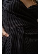 Miranda - plisované maxi šaty s dlhým rukávom, v čiernej farbe