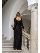 Miranda - plisované maxi šaty s dlhým rukávom, v čiernej farbe