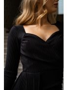 Miranda - plisované maxi šaty s dlhým rukávom, v čiernej farbe