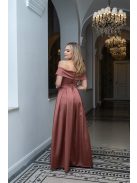 Audrey - saténové maxi šaty so srdiečkovým výstrihom, v tehlovej farbe