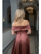 Audrey - saténové maxi šaty so srdiečkovým výstrihom, v tehlovej farbe