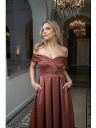 Audrey - saténové maxi šaty so srdiečkovým výstrihom, v tehlovej farbe