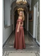 Audrey - saténové maxi šaty so srdiečkovým výstrihom, v tehlovej farbe