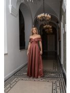 Audrey - saténové maxi šaty so srdiečkovým výstrihom, v tehlovej farbe