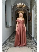 Audrey - saténové maxi šaty so srdiečkovým výstrihom, v tehlovej farbe