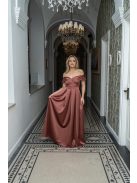 Audrey - saténové maxi šaty so srdiečkovým výstrihom, v tehlovej farbe