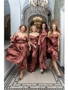 Audrey - saténové maxi šaty so srdiečkovým výstrihom, v tehlovej farbe