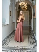 Dália - saténové maxi šaty tehlovej farby, so zaväzovaním na chrbte