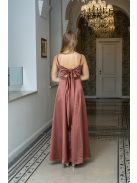 Dália - saténové maxi šaty tehlovej farby, so zaväzovaním na chrbte