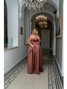 Zenina - saténové maxi šaty s výstrihom do V a špagetovými ramienkami, v tehlovej farbe