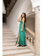 Dália - zelené saténové maxi šaty so zaväzovaním na chrbte