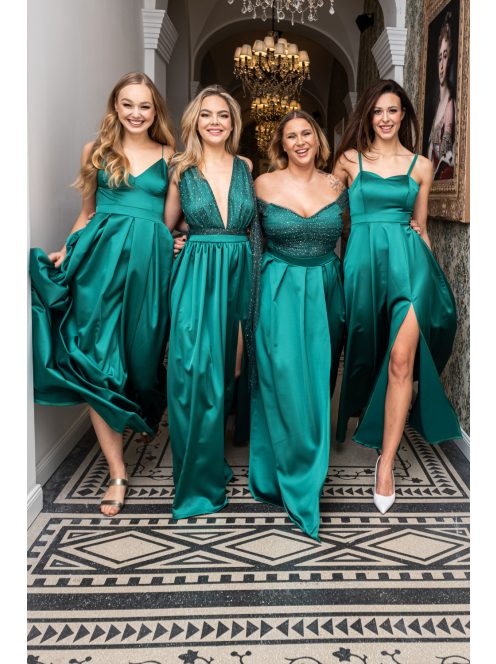 Dália - zelené saténové maxi šaty so zaväzovaním na chrbte