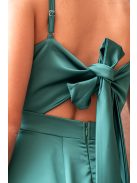 Dália - zelené saténové maxi šaty so zaväzovaním na chrbte