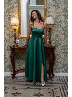   Dália - zelené saténové maxi šaty so zaväzovaním na chrbte