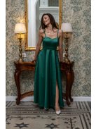 Dália - zelené saténové maxi šaty so zaväzovaním na chrbte