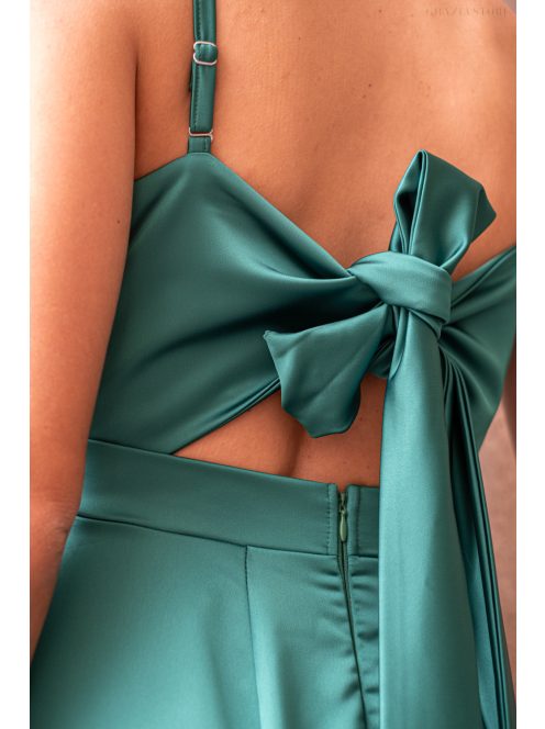 Dália - zelené saténové maxi šaty so zaväzovaním na chrbte
