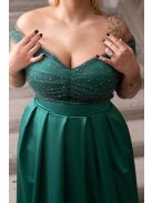 Inez - romantické, saténové maxi šaty s nariaseným topom a trblietavým tylom, v zelenej farbe