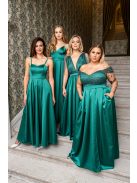 Inez - romantické, saténové maxi šaty s nariaseným topom a trblietavým tylom, v zelenej farbe