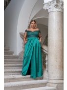 Inez - romantické, saténové maxi šaty s nariaseným topom a trblietavým tylom, v zelenej farbe