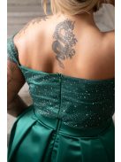 Inez - romantické, saténové maxi šaty s nariaseným topom a trblietavým tylom, v zelenej farbe