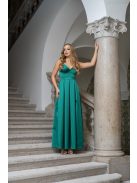 Zenina - saténové maxi šaty s výstrihom do V a špagetovými ramienkami, v zelenej farbe