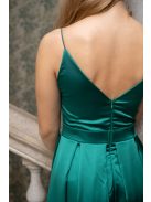 Zenina - saténové maxi šaty s výstrihom do V a špagetovými ramienkami, v zelenej farbe