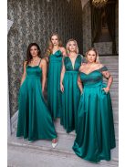 Zenina - saténové maxi šaty s výstrihom do V a špagetovými ramienkami, v zelenej farbe