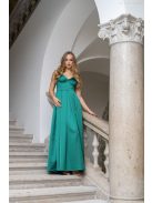 Zenina - saténové maxi šaty s výstrihom do V a špagetovými ramienkami, v zelenej farbe