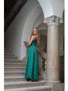 Zenina - saténové maxi šaty s výstrihom do V a špagetovými ramienkami, v zelenej farbe