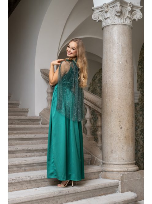 Pandóra - tylový plášť so štrasovými kamienkami, v zelenej farbe