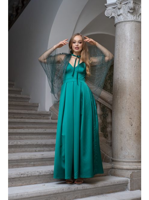 Pandóra - tylový plášť so štrasovými kamienkami, v zelenej farbe