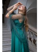 Pandóra - tylový plášť so štrasovými kamienkami, v zelenej farbe
