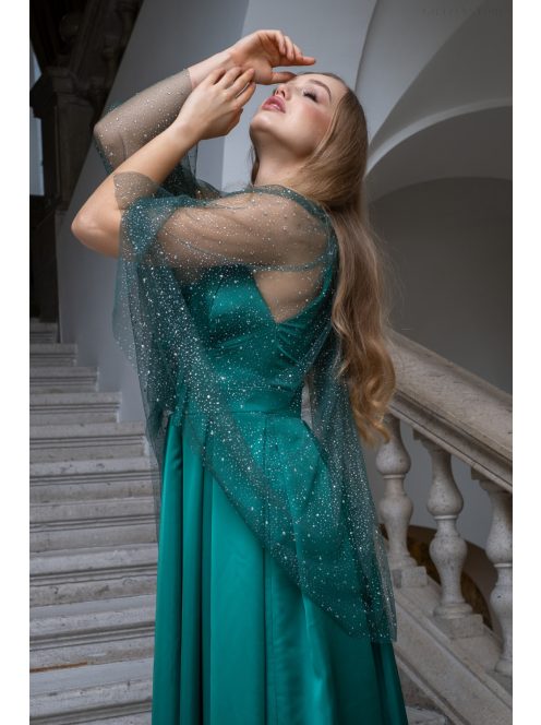 Pandóra - tylový plášť so štrasovými kamienkami, v zelenej farbe