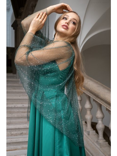 Pandóra - tylový plášť so štrasovými kamienkami, v zelenej farbe