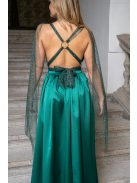 Scarlett - špeciálne maxi šaty s prekríženou látkou na chrbte a flitrovým tylom, v zelenej farbe 