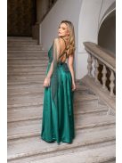 Scarlett - špeciálne maxi šaty s prekríženou látkou na chrbte a flitrovým tylom, v zelenej farbe 