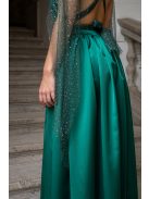 Scarlett - špeciálne maxi šaty s prekríženou látkou na chrbte a flitrovým tylom, v zelenej farbe 