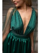 Scarlett - špeciálne maxi šaty s prekríženou látkou na chrbte a flitrovým tylom, v zelenej farbe 