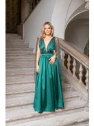 Scarlett - špeciálne maxi šaty s prekríženou látkou na chrbte a flitrovým tylom, v zelenej farbe 