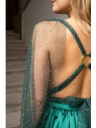 Scarlett - špeciálne maxi šaty s prekríženou látkou na chrbte a flitrovým tylom, v zelenej farbe 